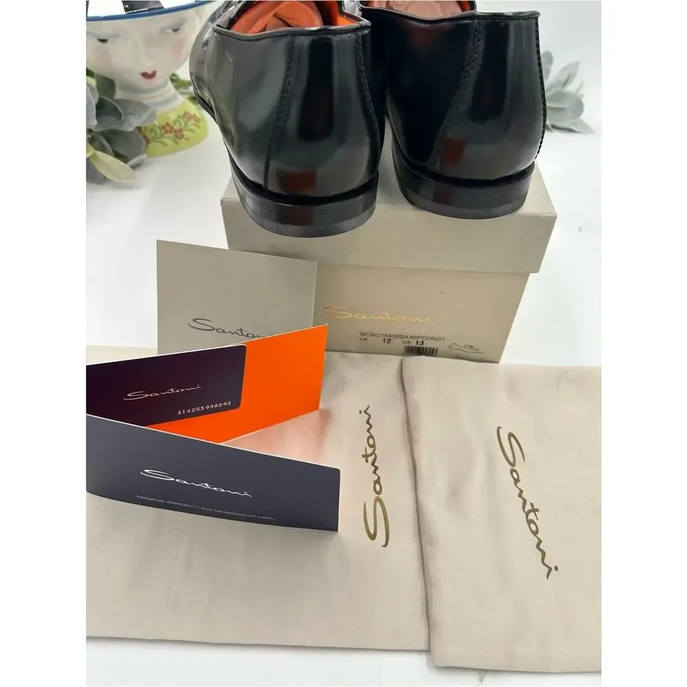 Men's Santoni, black leather tassel loafers size 13 US made in Italy
